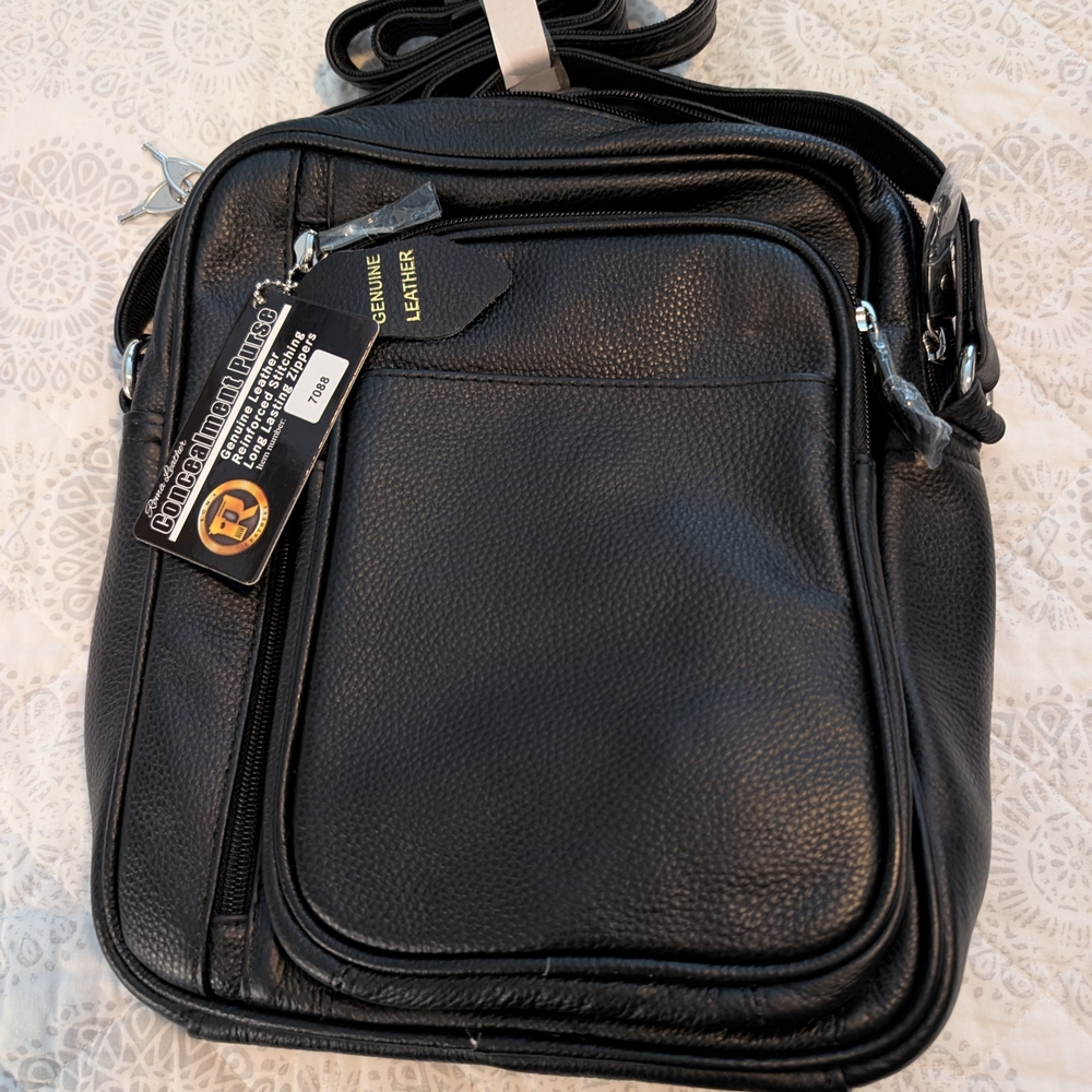 Genuine Leather Black Crossbody Bag - Classic Everyday Shoulder Bag
